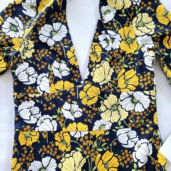 zara blue yellow floral jacquard dress S - Picture 4 of 5